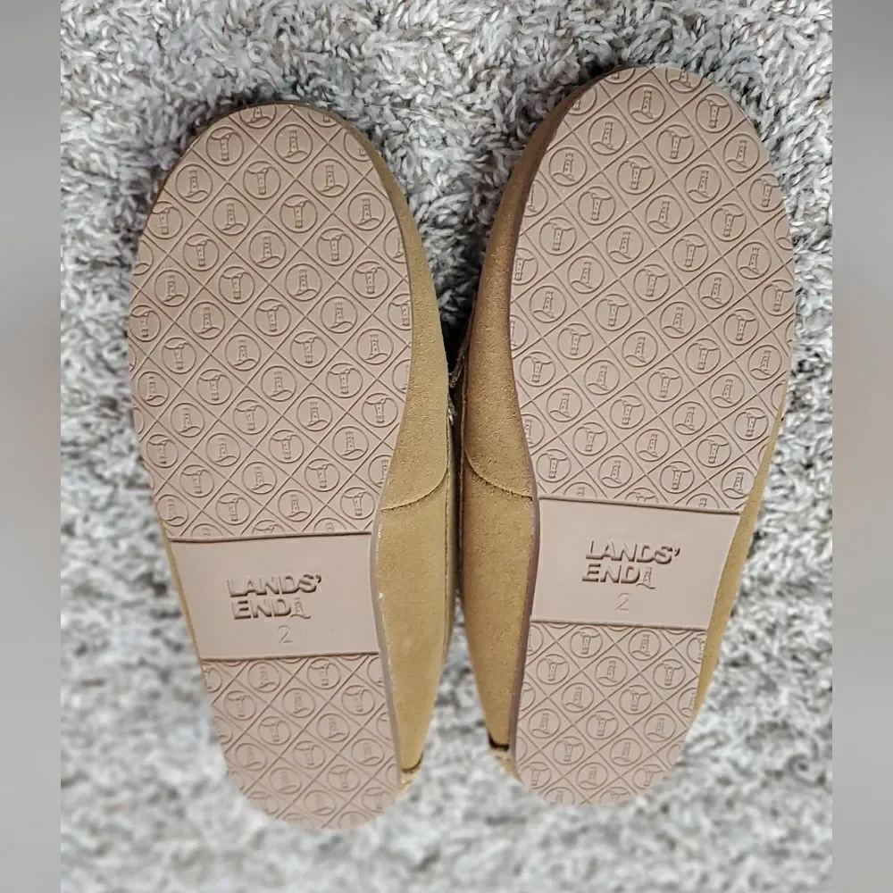 Lands' End Kids Camel Suede Slippers